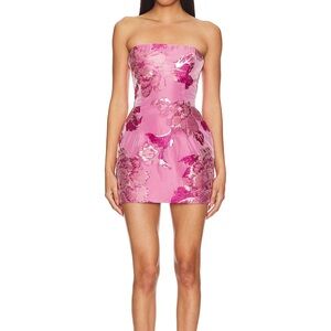 Katie May Strapless Pink Floral Jacquard Mini Dress